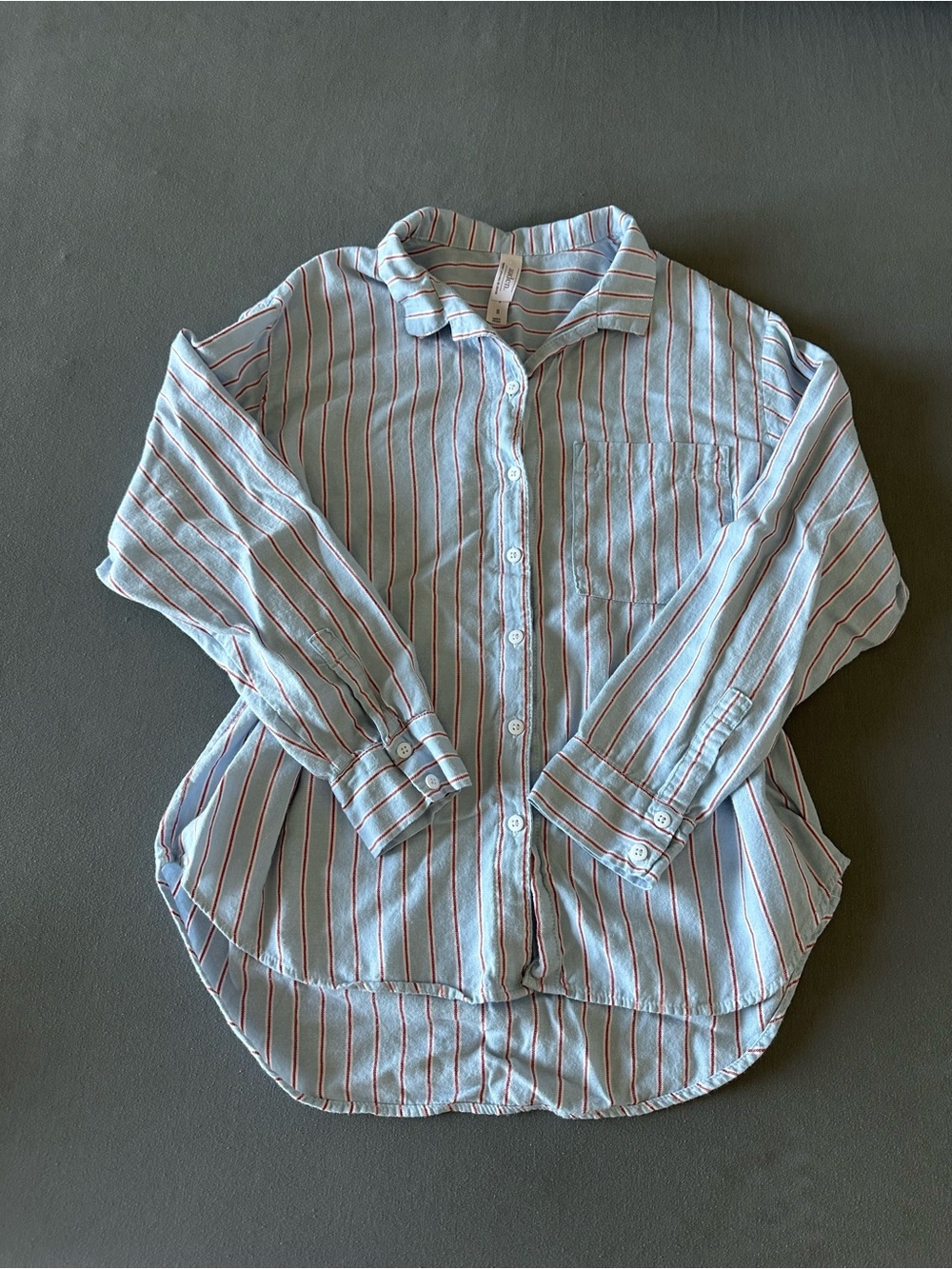 Auden Blue and Red Striped Button Up Flannel Long Sleeve Shirt